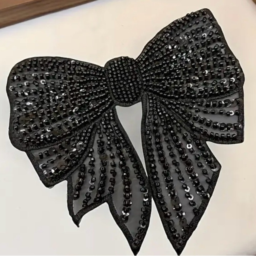 Black Pearl Sequins Appliqué Bow Craft & Clothing Embellishment New